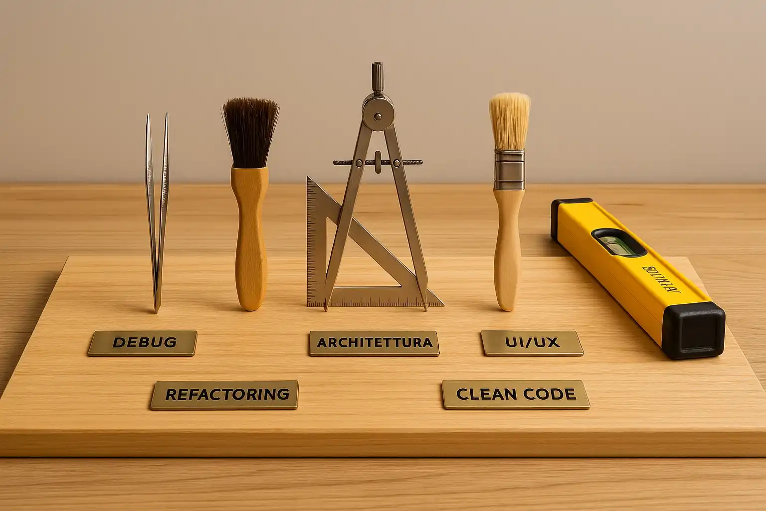 Kit di attrezzi premium dello sviluppatore con simboli chiari delle competenze software essenziali